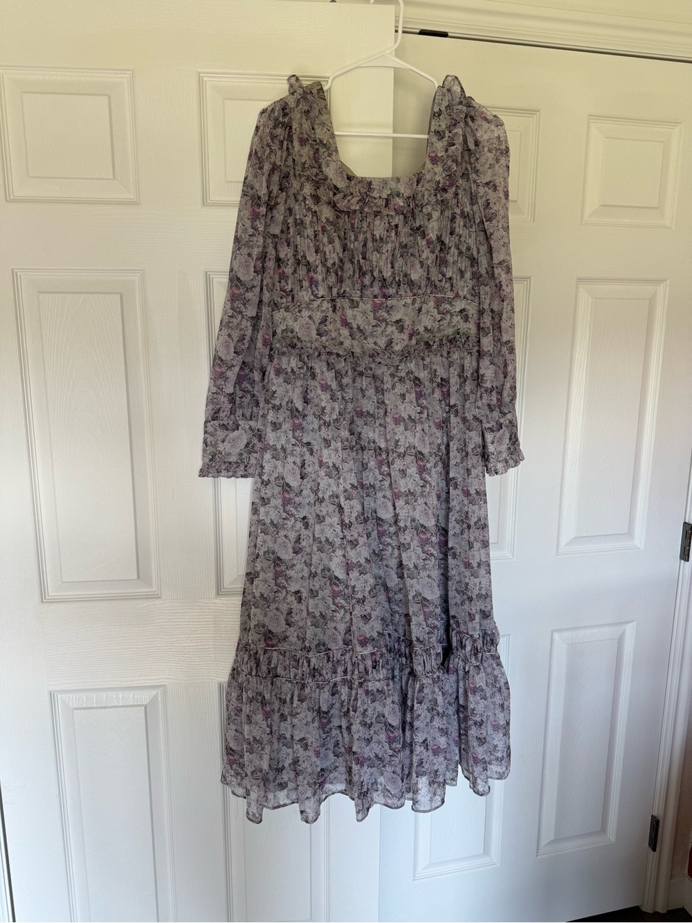 Ivy City Co Lavender Floral Smocked Long Sleeve Midi Dress